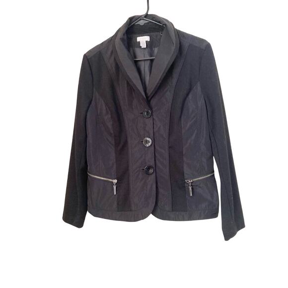 Chico's Women's Jacket Size 1 (M-8) Black Button Up Zip Pockets - Picture 1 of 6